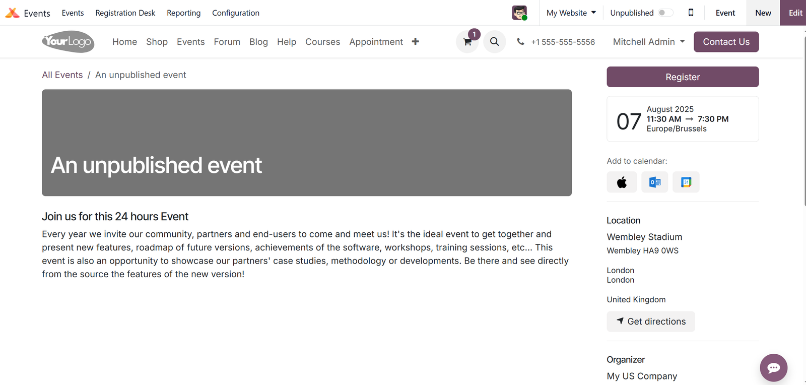Website Builder for Event Pages